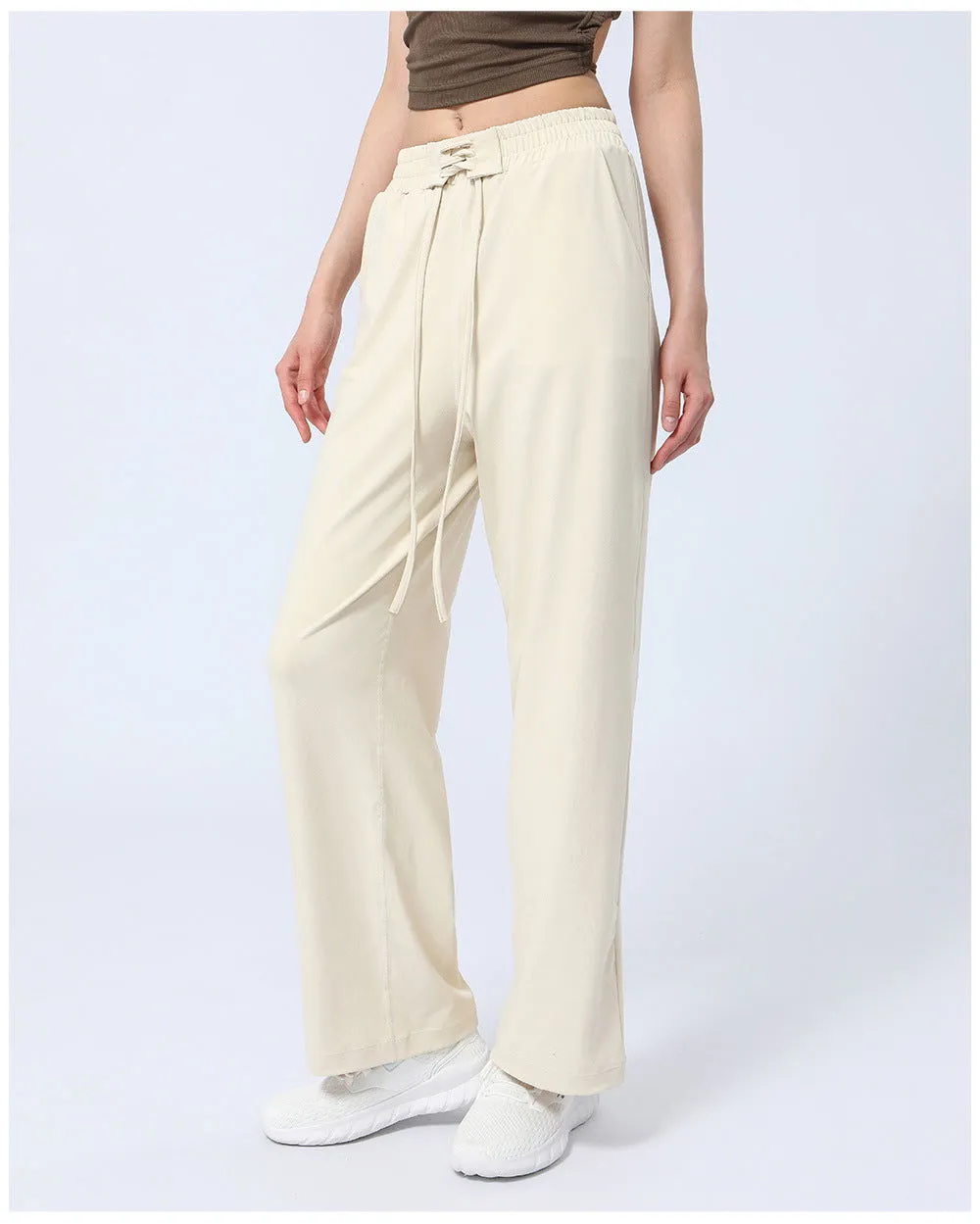 Autumn Winter High Waist Yoga Wide Leg Pants Drawstring Elastic Drooping Straight Pants Loose Slimming Casual Pants