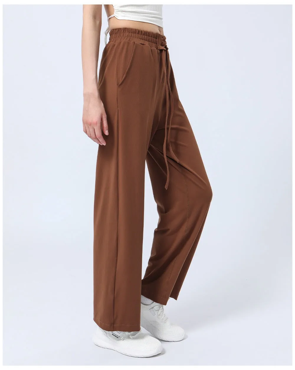 Autumn Winter High Waist Yoga Wide Leg Pants Drawstring Elastic Drooping Straight Pants Loose Slimming Casual Pants