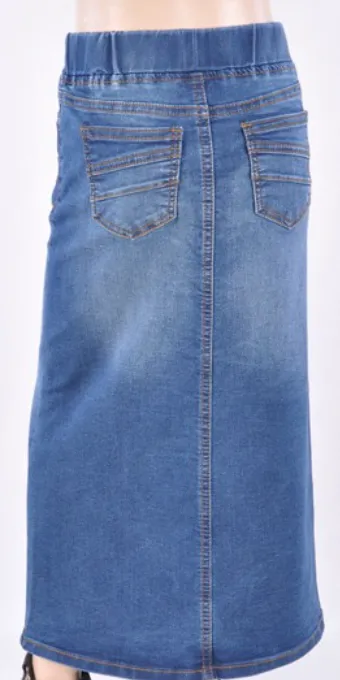 B-Girl Girls Elastic Waistband Long Denim Skirt