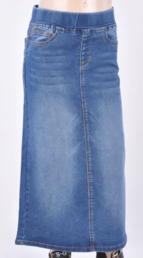 B-Girl Girls Elastic Waistband Long Denim Skirt