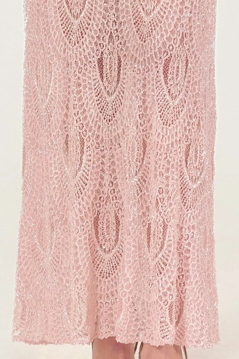 BABY PINK DELICATE LACE MAXI GOWN