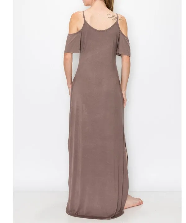 BAMBOO COLD SHOULDER MAXI DRESS