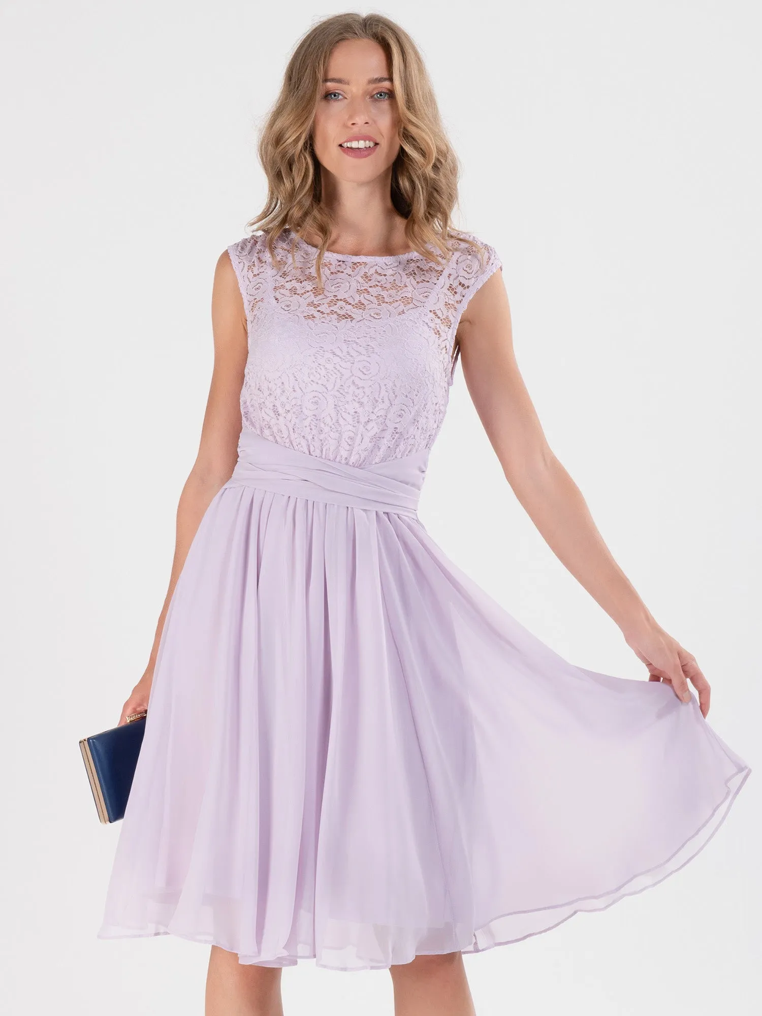 Basia Floral Lace Midi Dress, Lilac