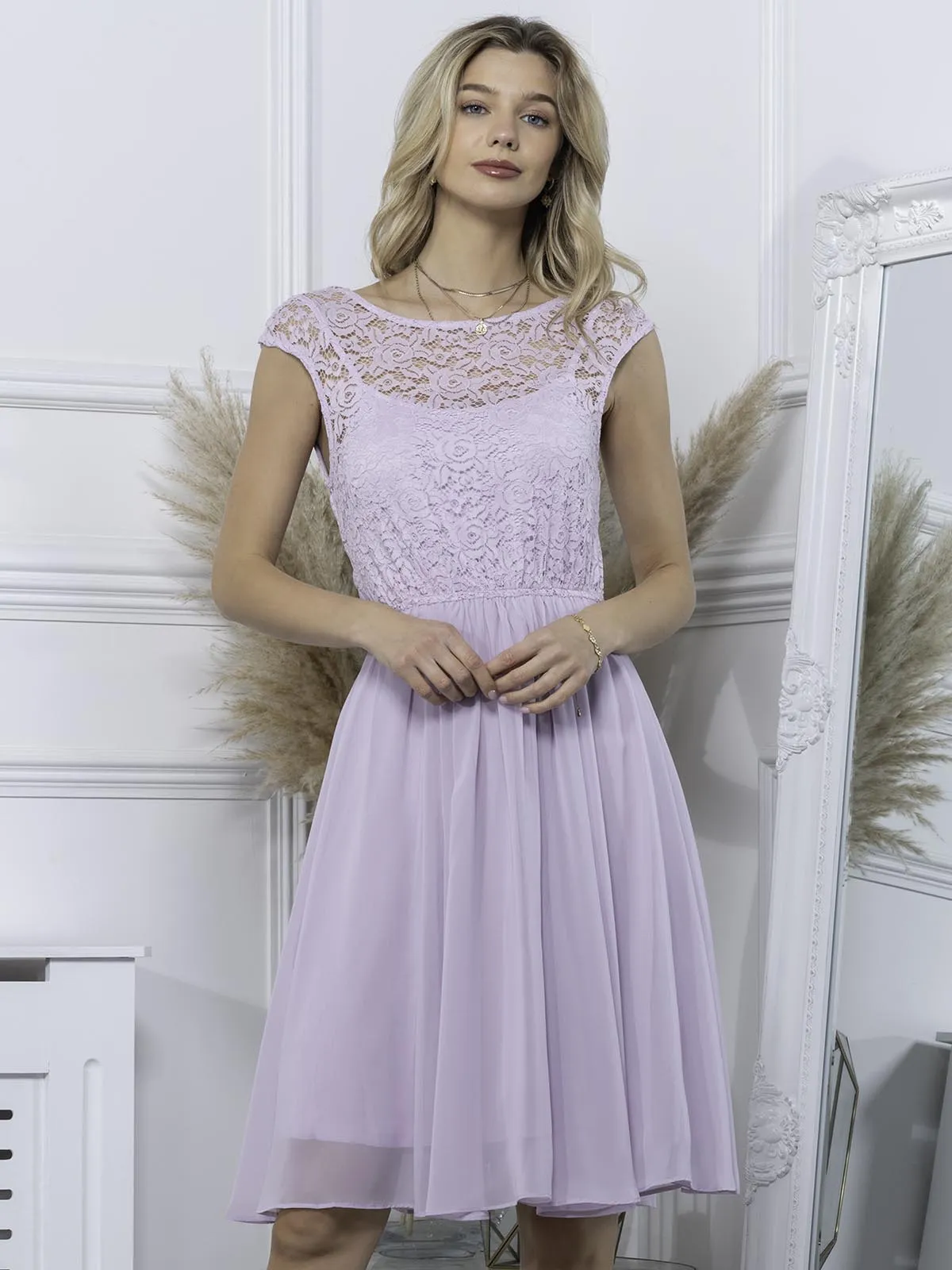 Basia Floral Lace Midi Dress, Lilac