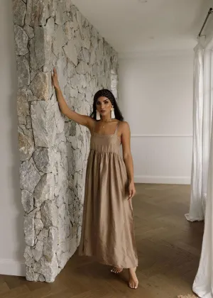 Begonia Sleeveless Silk Maxi Dress - Bronze