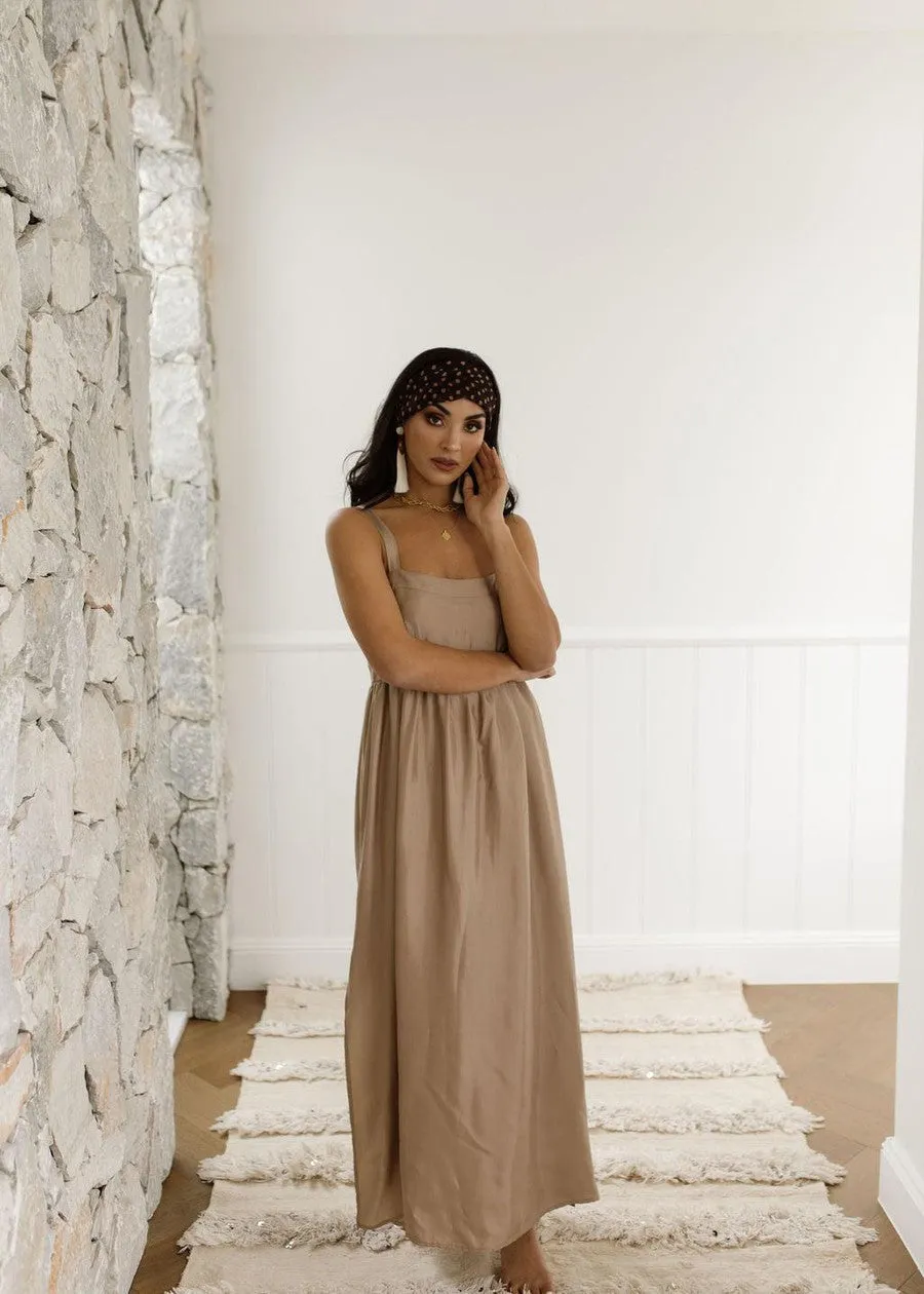 Begonia Sleeveless Silk Maxi Dress - Bronze