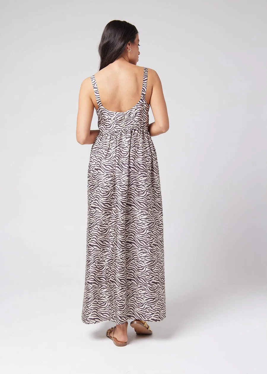 Begonia Sleeveless Silk Maxi Dress - Zebra