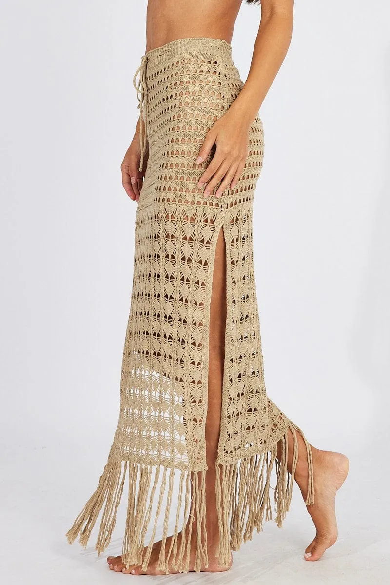 Beige Beach Crochet Maxi Skirt