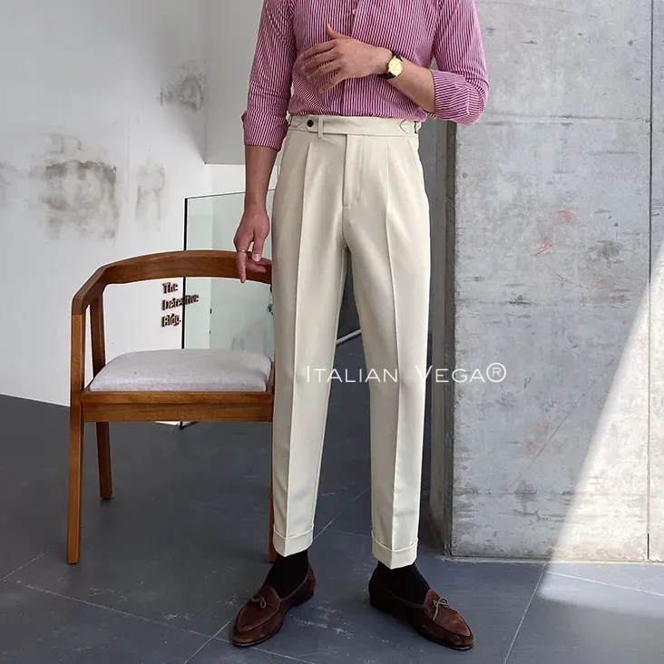 Biege Italian Elegant Gurkha Trousers by ITALIAN VEGA®