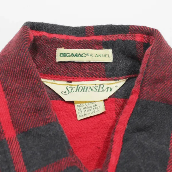 BIG MAC St Johns Bay Flannel Shirt Red 90s Check Long Sleeve Mens XL