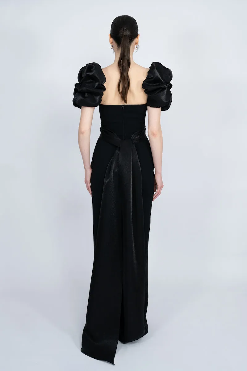 BLACK BALLOON SLEEVE LONG DRESS