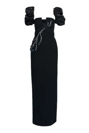 BLACK BALLOON SLEEVE LONG DRESS