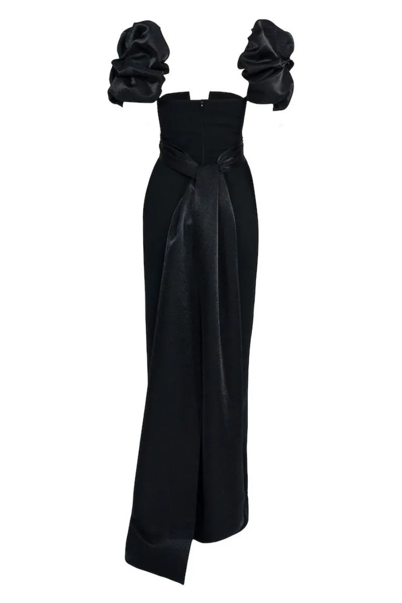 BLACK BALLOON SLEEVE LONG DRESS