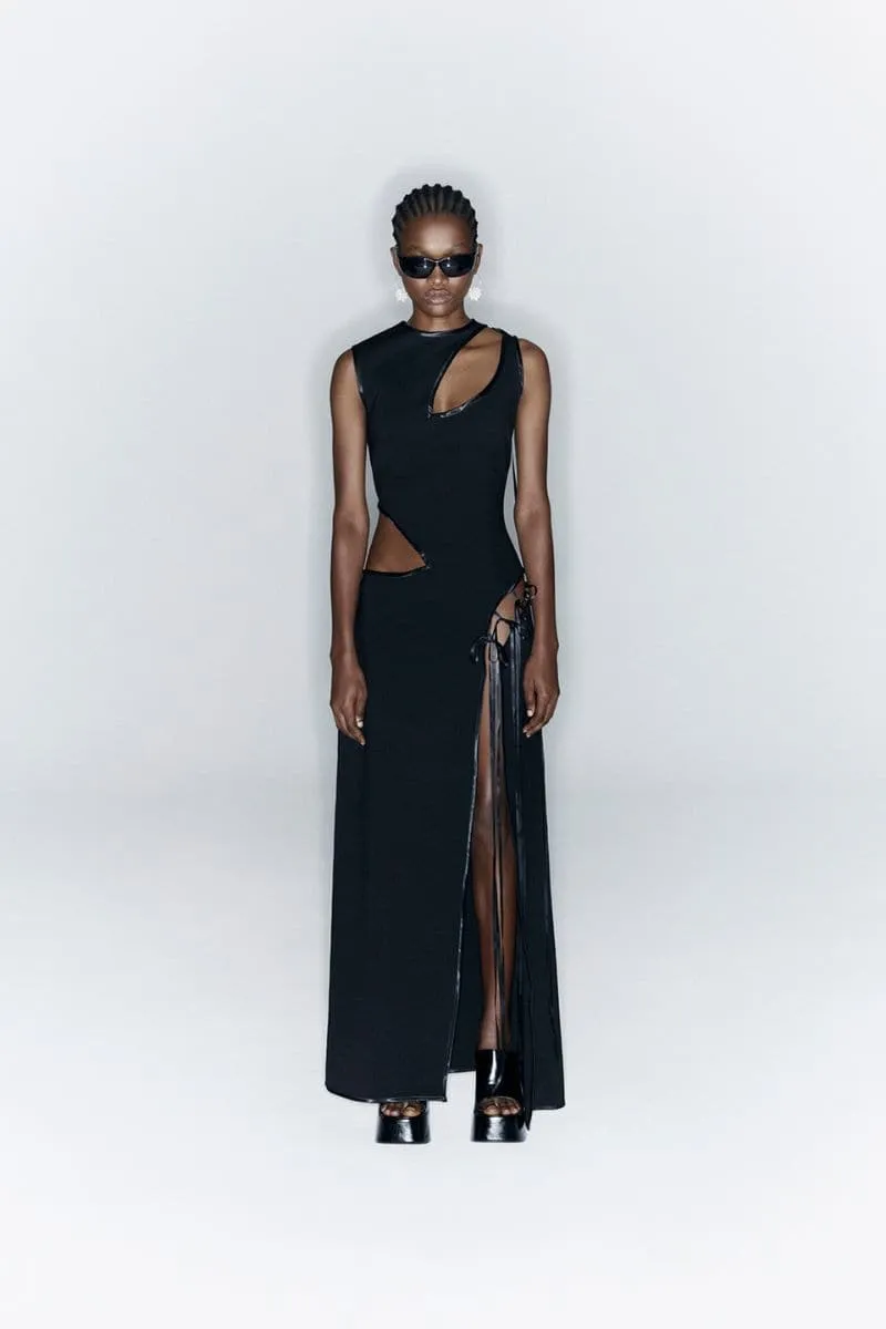 BLACK CUT-OUT BOWS MAXI DRESS