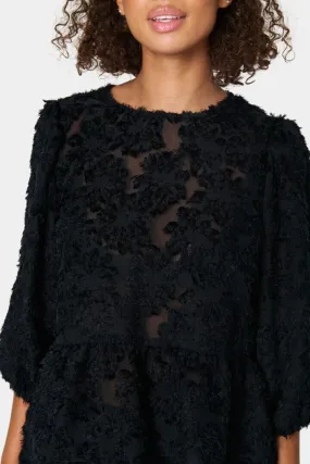 BLACK FLORAL CUT OUT LACE BLOUSE