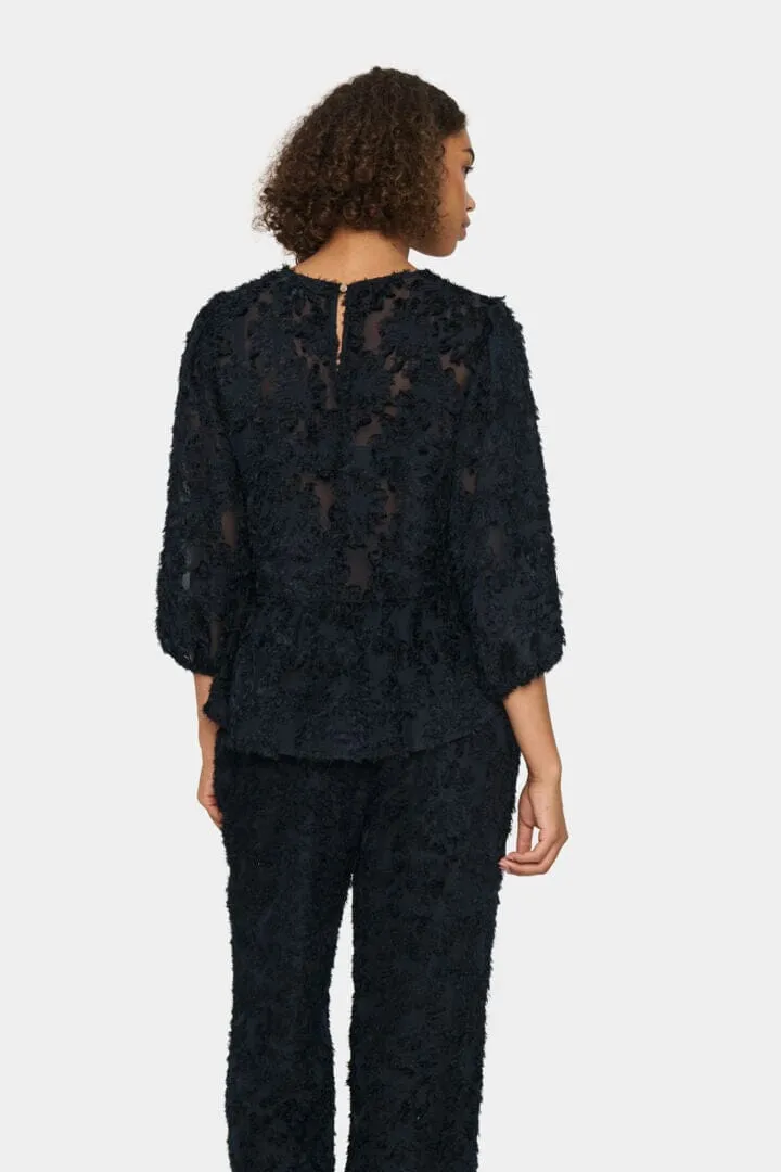 BLACK FLORAL CUT OUT LACE BLOUSE