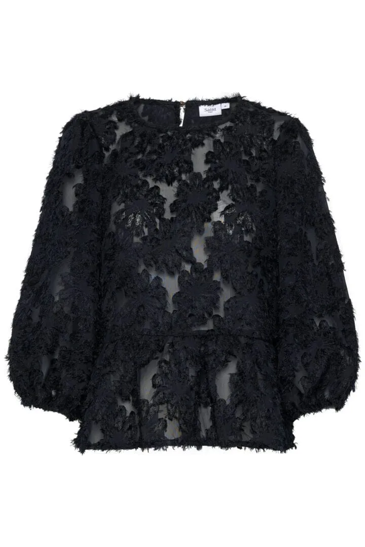 BLACK FLORAL CUT OUT LACE BLOUSE