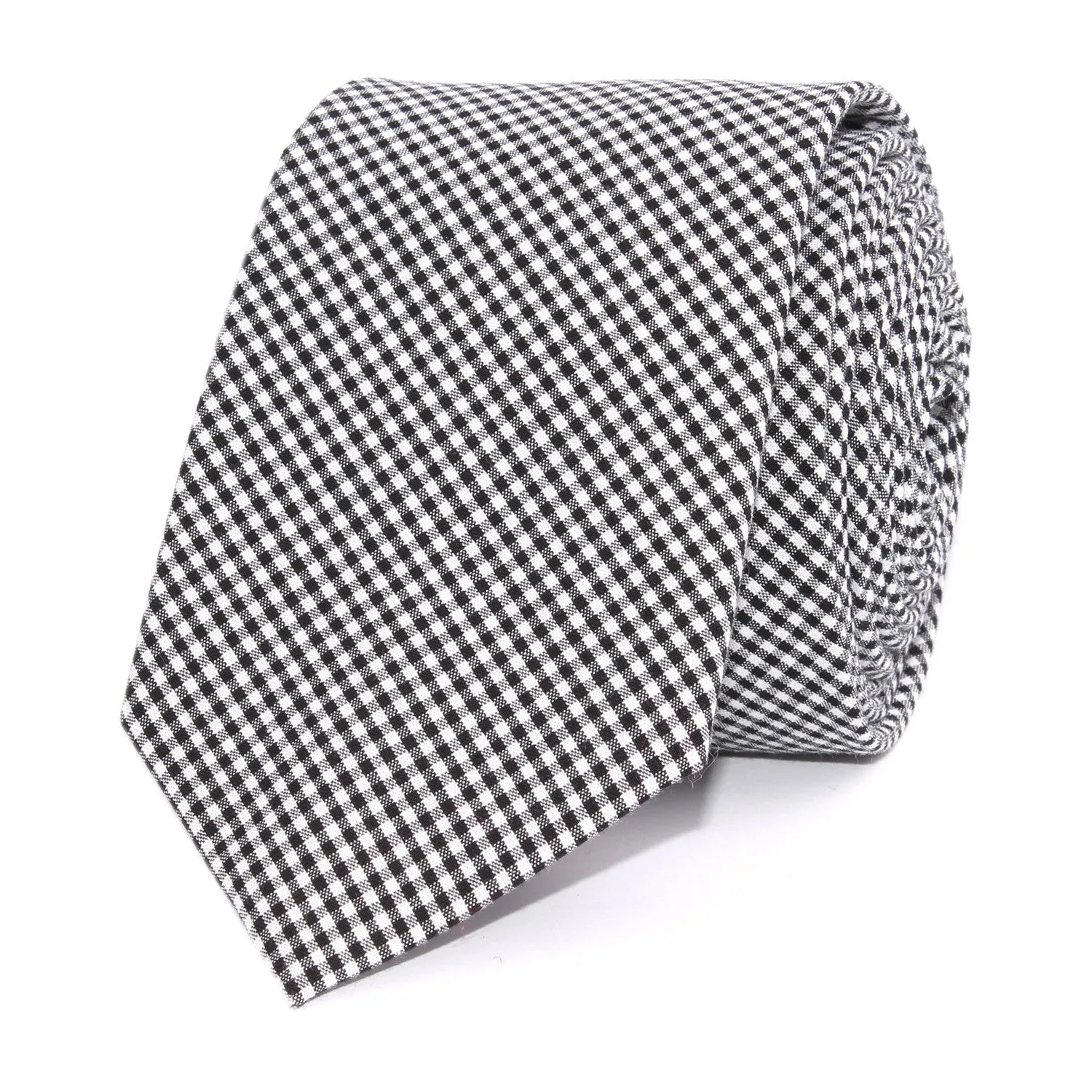 Black Gingham Cotton Skinny Tie