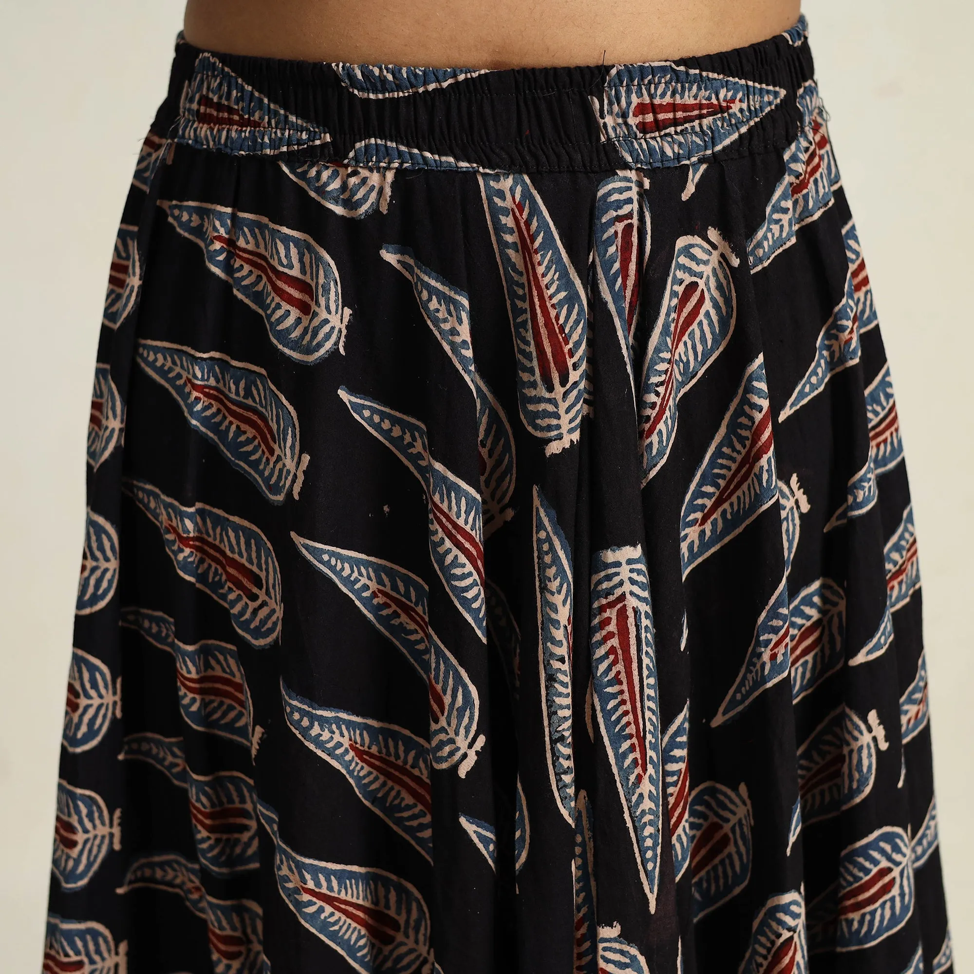 Black - Hand Block Printed Cotton Long Ajrakh Skirt 17