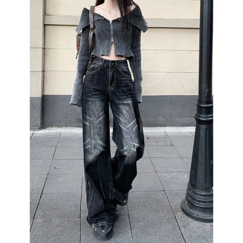 Black High Waist Wide Leg Vintage Jean Pants