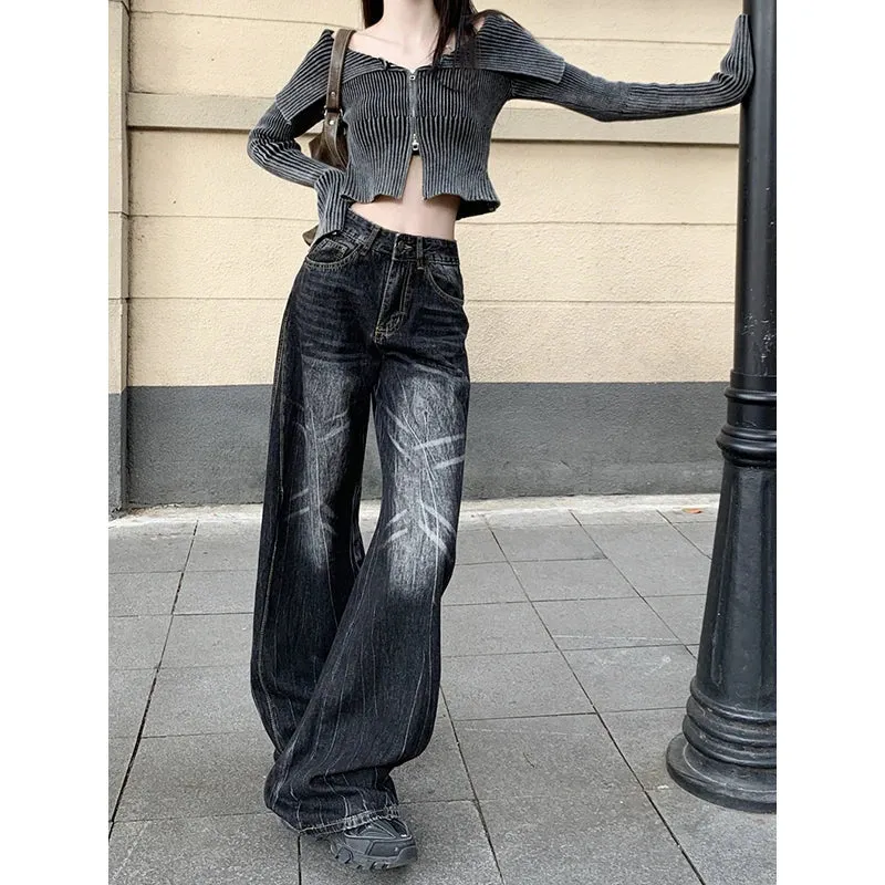 Black High Waist Wide Leg Vintage Jean Pants