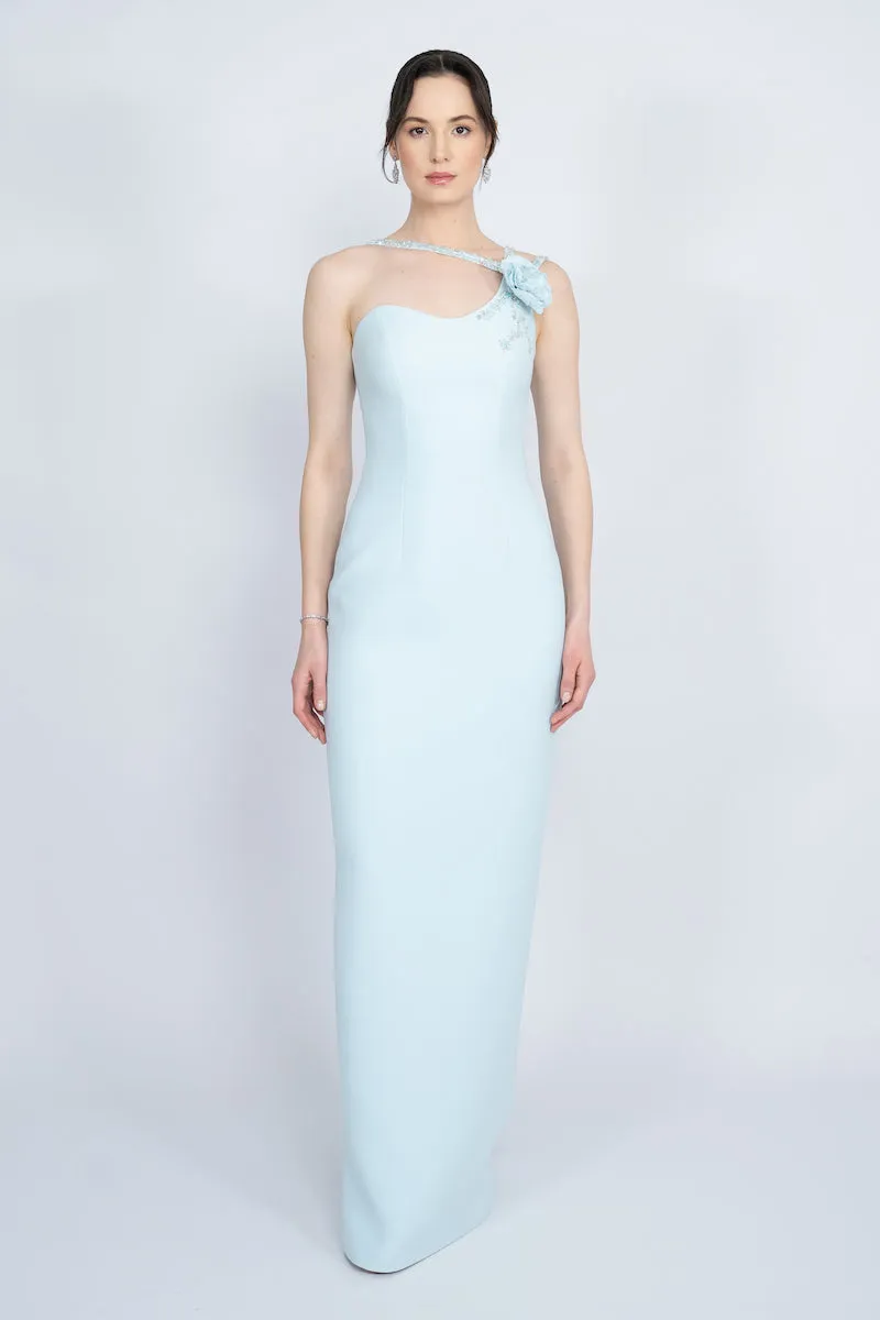 BLUE ONE-SHOULDER LONG DRESS