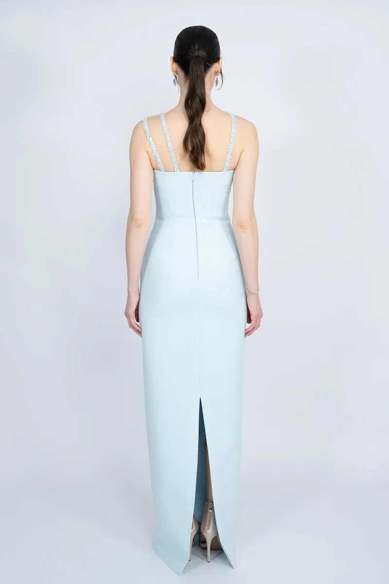 BLUE ONE-SHOULDER LONG DRESS