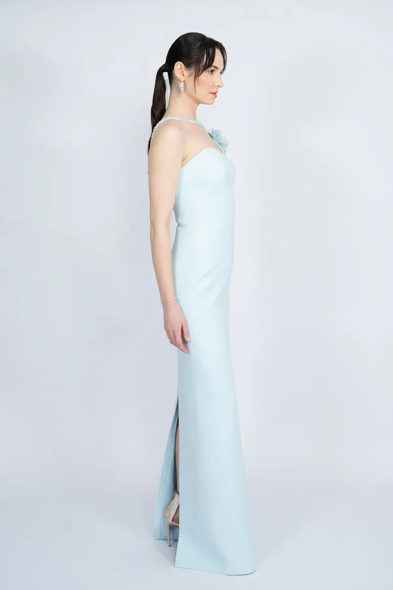 BLUE ONE-SHOULDER LONG DRESS