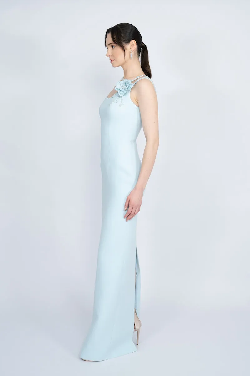 BLUE ONE-SHOULDER LONG DRESS