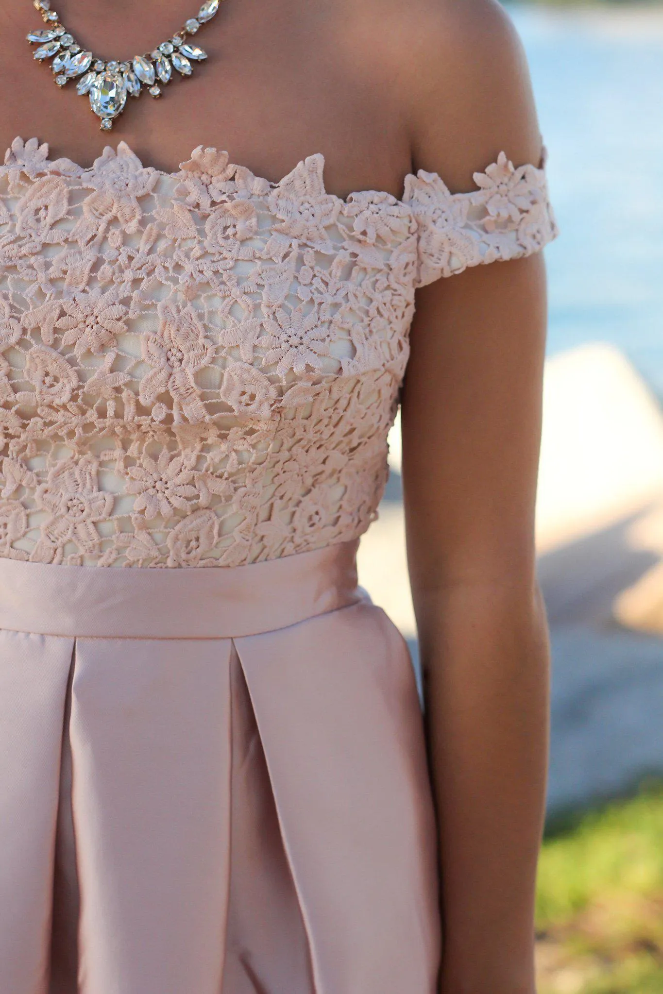 Blush and Cream Crochet Top Maxi Dress