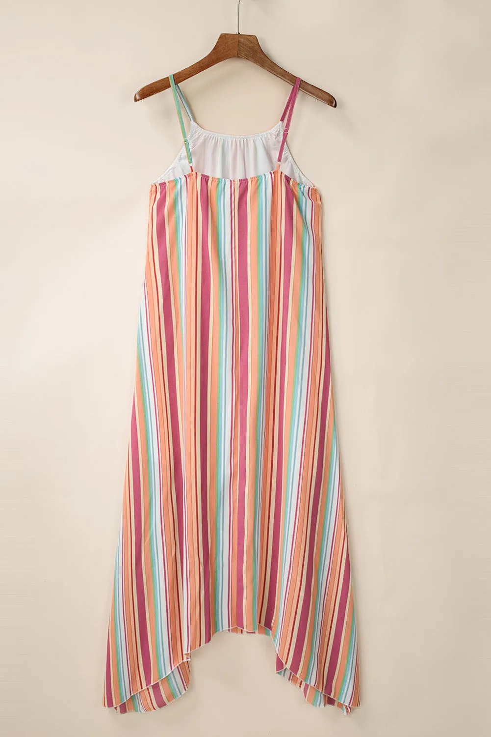 Bohemian Striped Colorblock Spaghetti Strap Sleeveless Maxi Dress