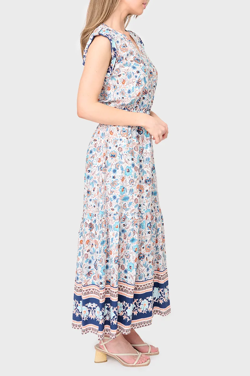 Bohemian Summer Border Print Maxi Dress