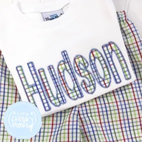 Boy Shirt - Primary Check Applique Name