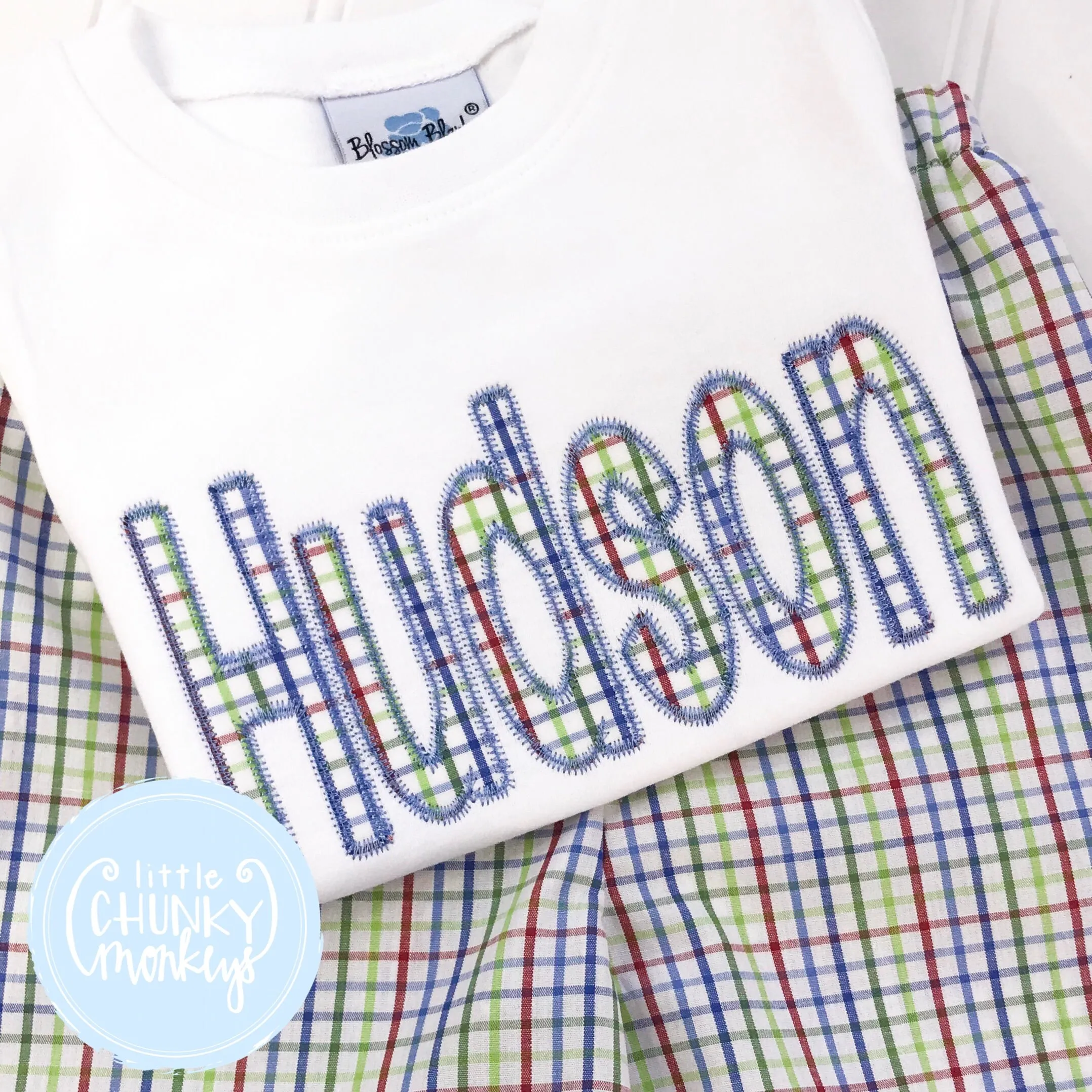 Boy Shirt - Primary Check Applique Name