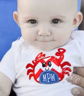 Boys Summer Beach shirt-- Boys Crab shirt-- Monogram Boys Shirt -- Monogram Boys summer crab shirt --Crab with Monogram perfect summer shirt