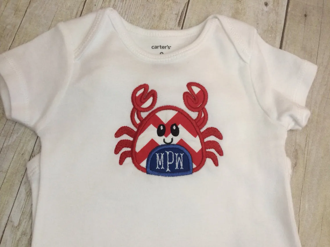 Boys Summer Beach shirt-- Boys Crab shirt-- Monogram Boys Shirt -- Monogram Boys summer crab shirt --Crab with Monogram perfect summer shirt