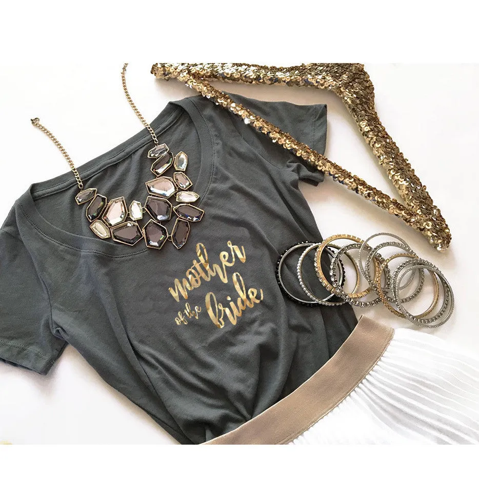 Bridal Party T-shirt Gold Lettering Scoop Neck