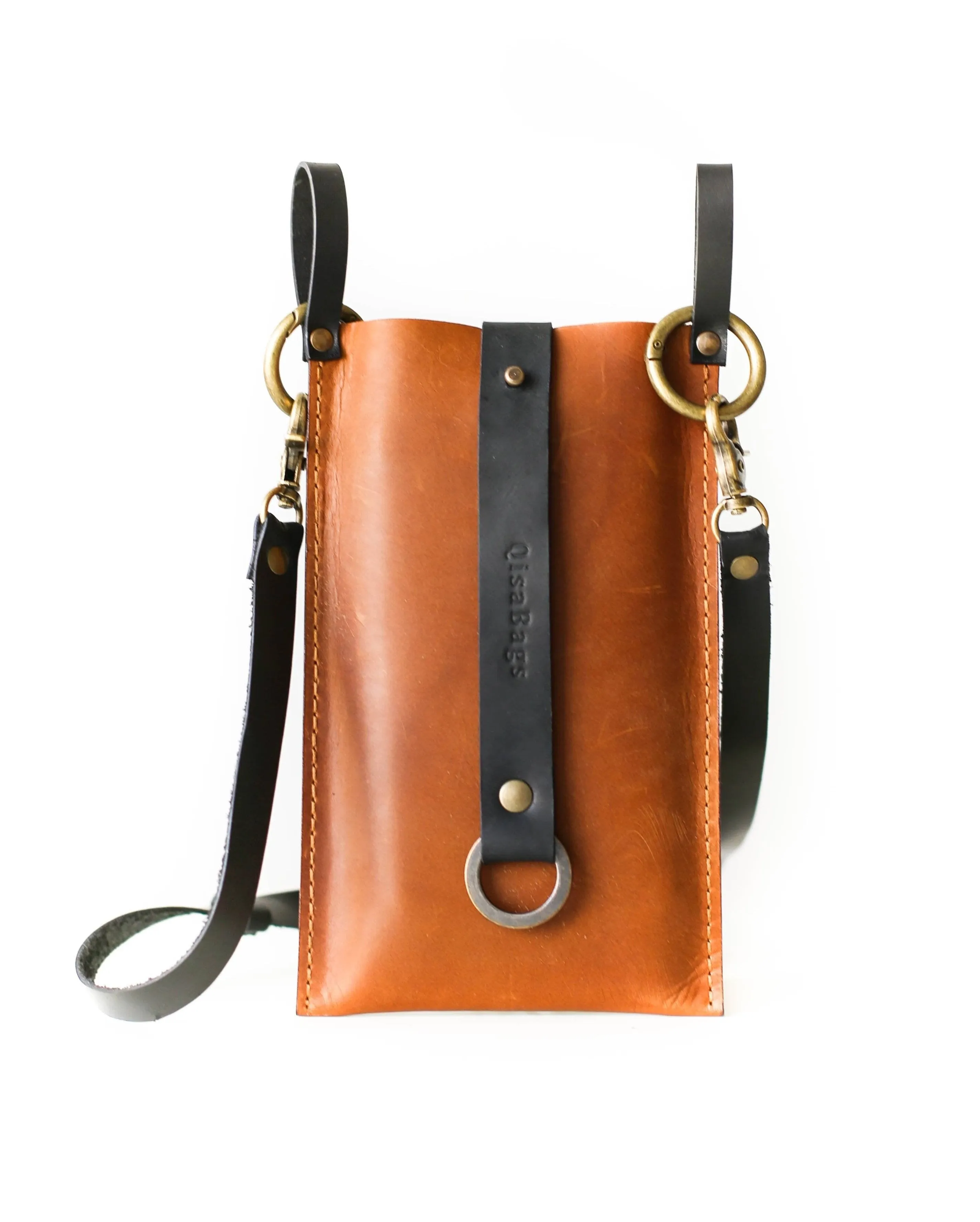 Brown with Black Leather Phone Bag