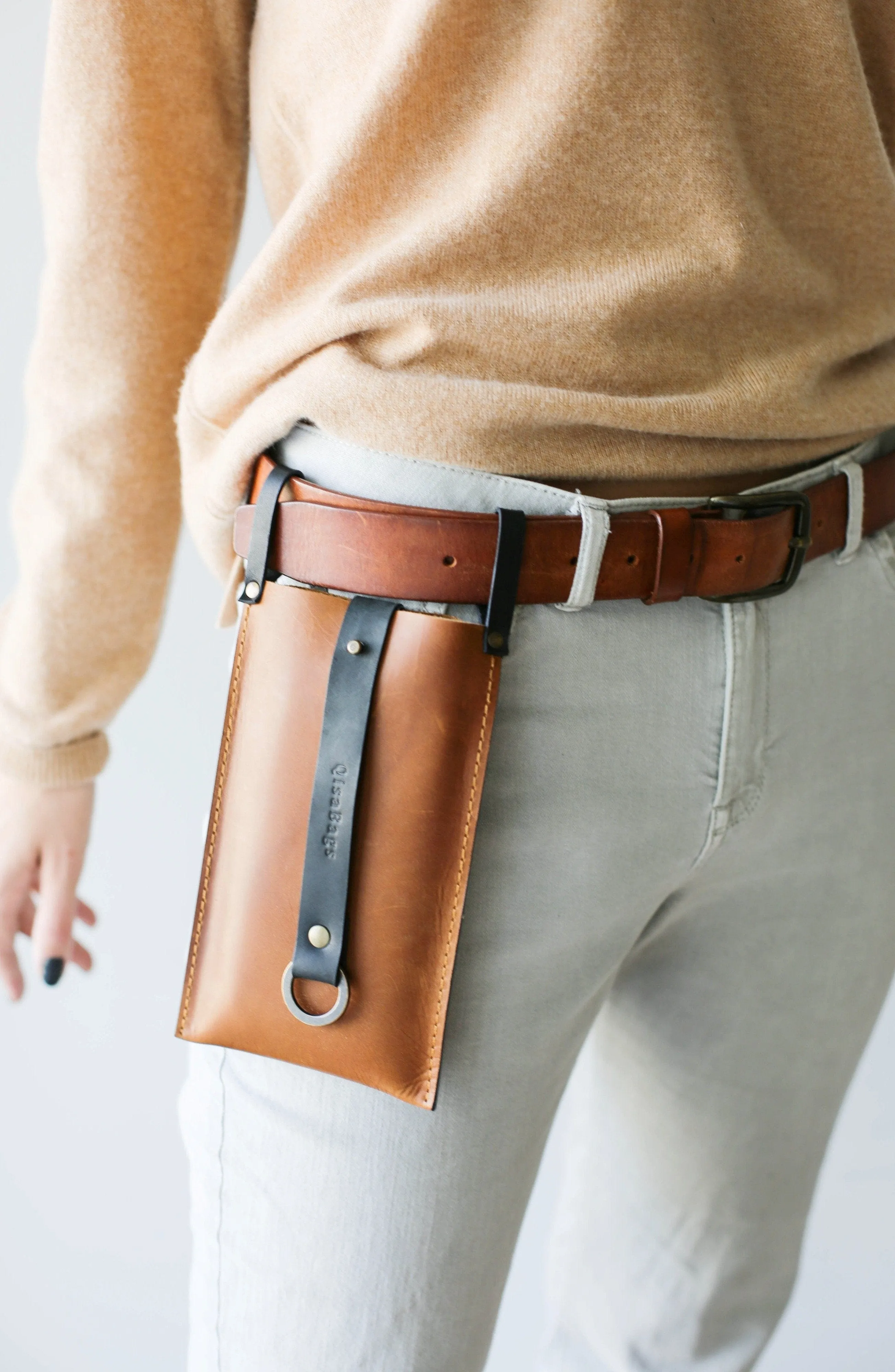 Brown with Black Leather Phone Bag