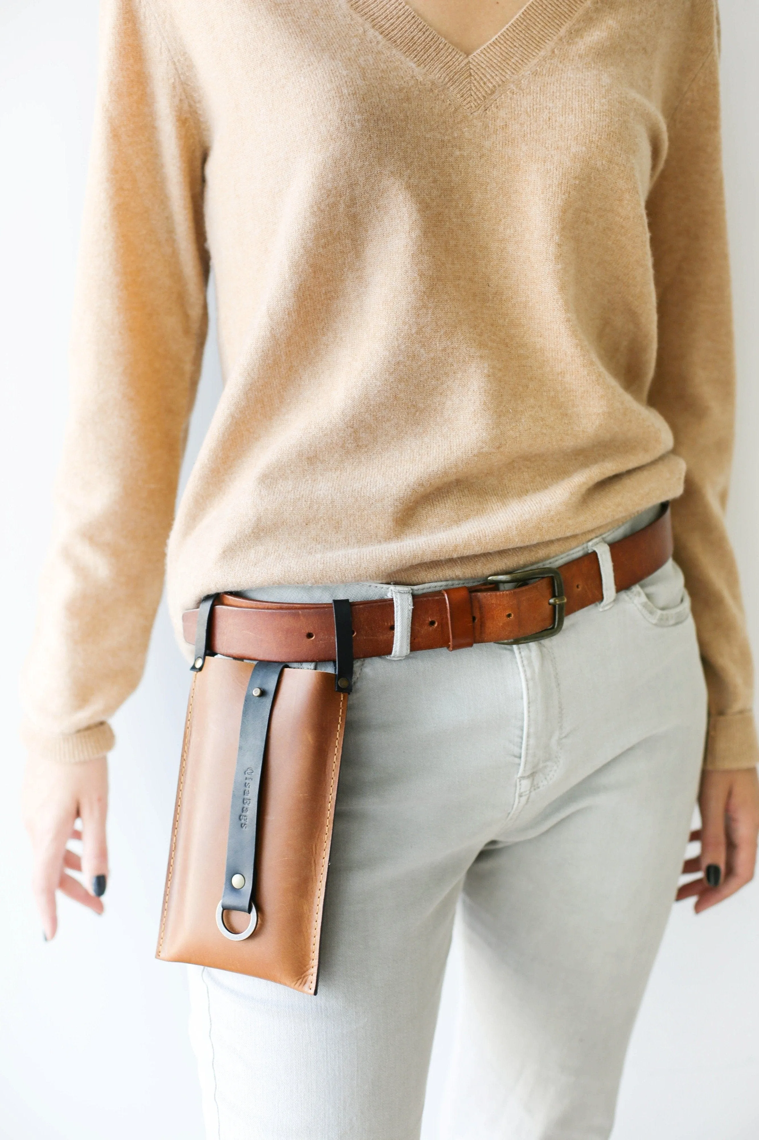 Brown with Black Leather Phone Bag