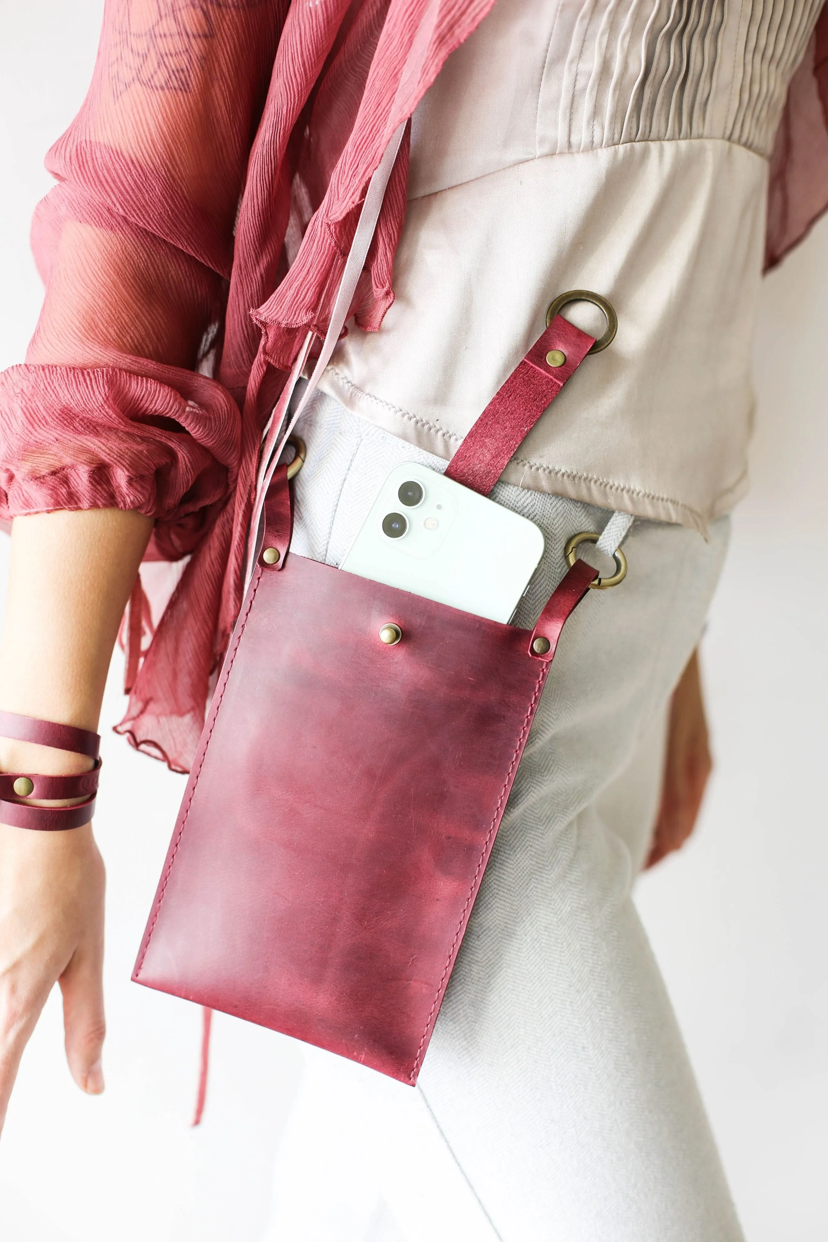 Burgundy Leather Phone Bag