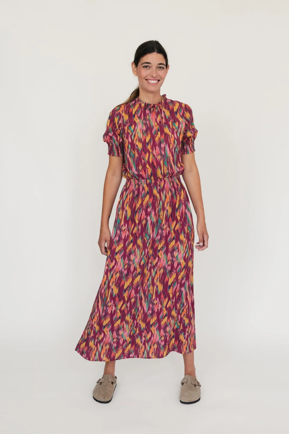 Cappagh Dress Ikat Print Burgundy