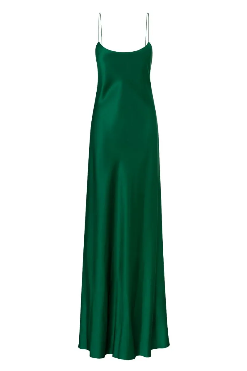 CAROLYN EMERALD SCOOP-NECK SILK SATIN MAXI DRESS