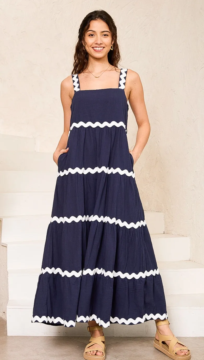 Carolyn Maxi Navy/White Dress