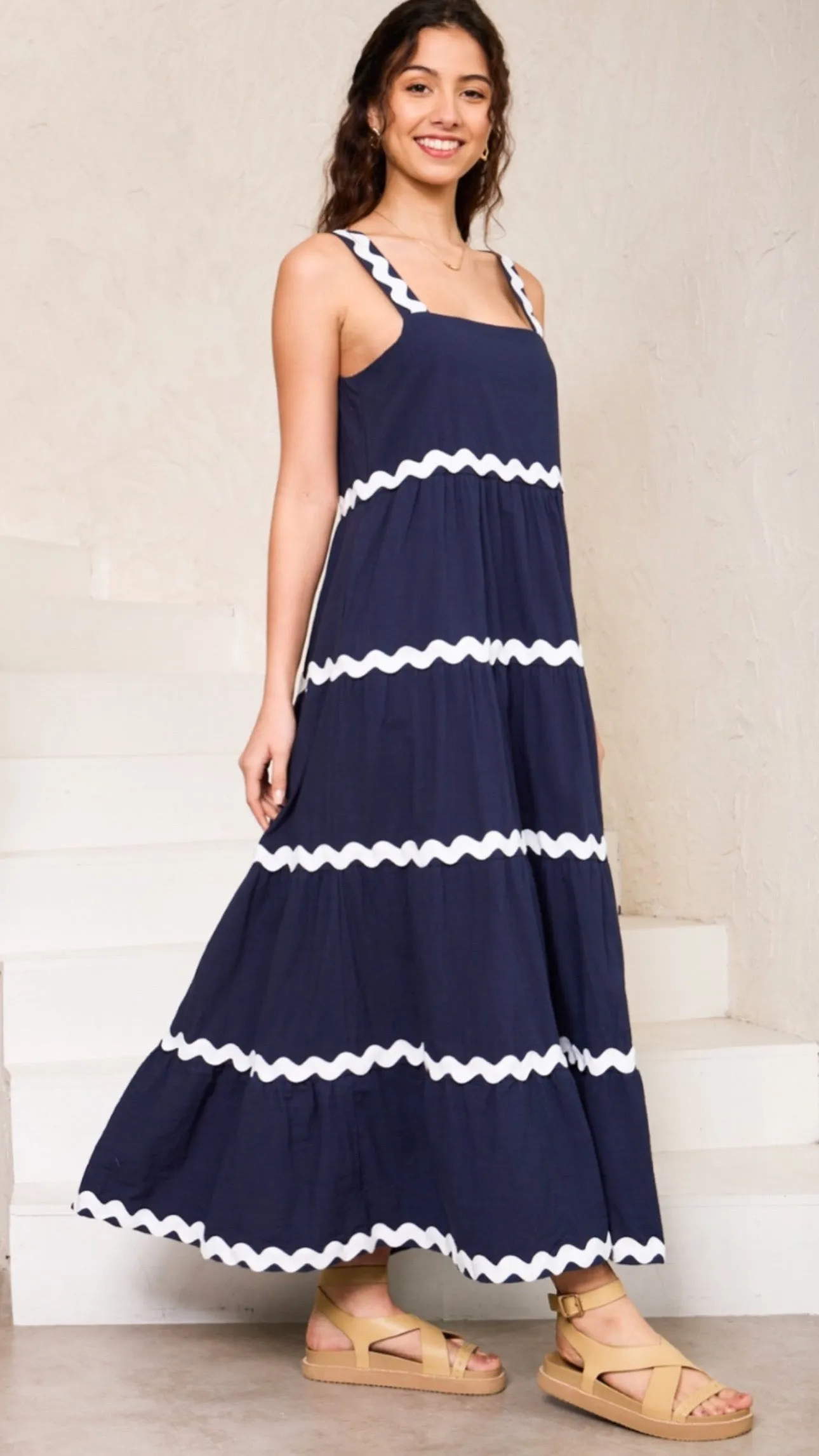 Carolyn Maxi Navy/White Dress