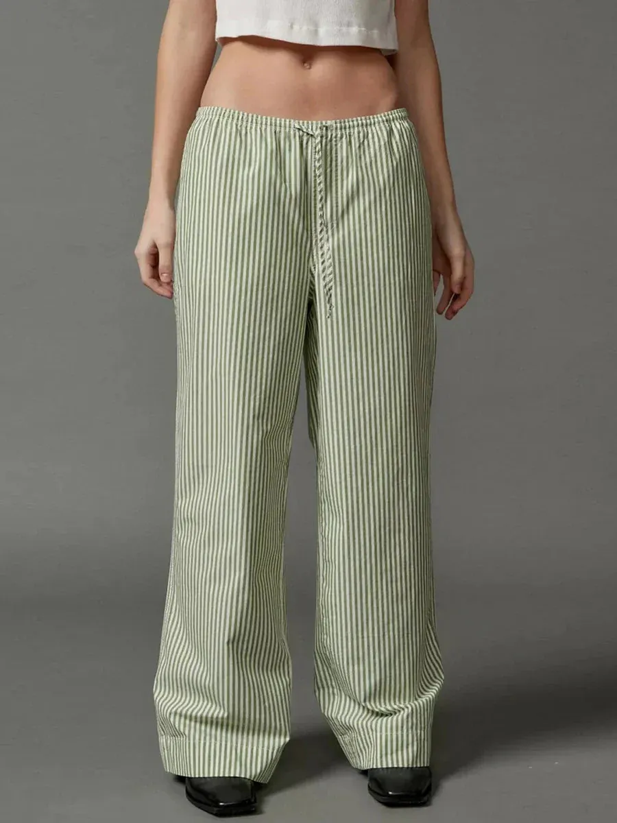 Casual Long Stripe Low-Rise Wide Pocketed Versatile Daily Newly Pants