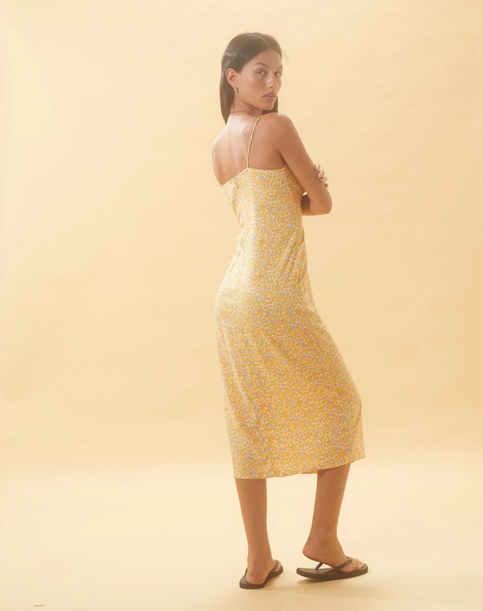 Cessilie Midi Dress in Flower Garden Yellow