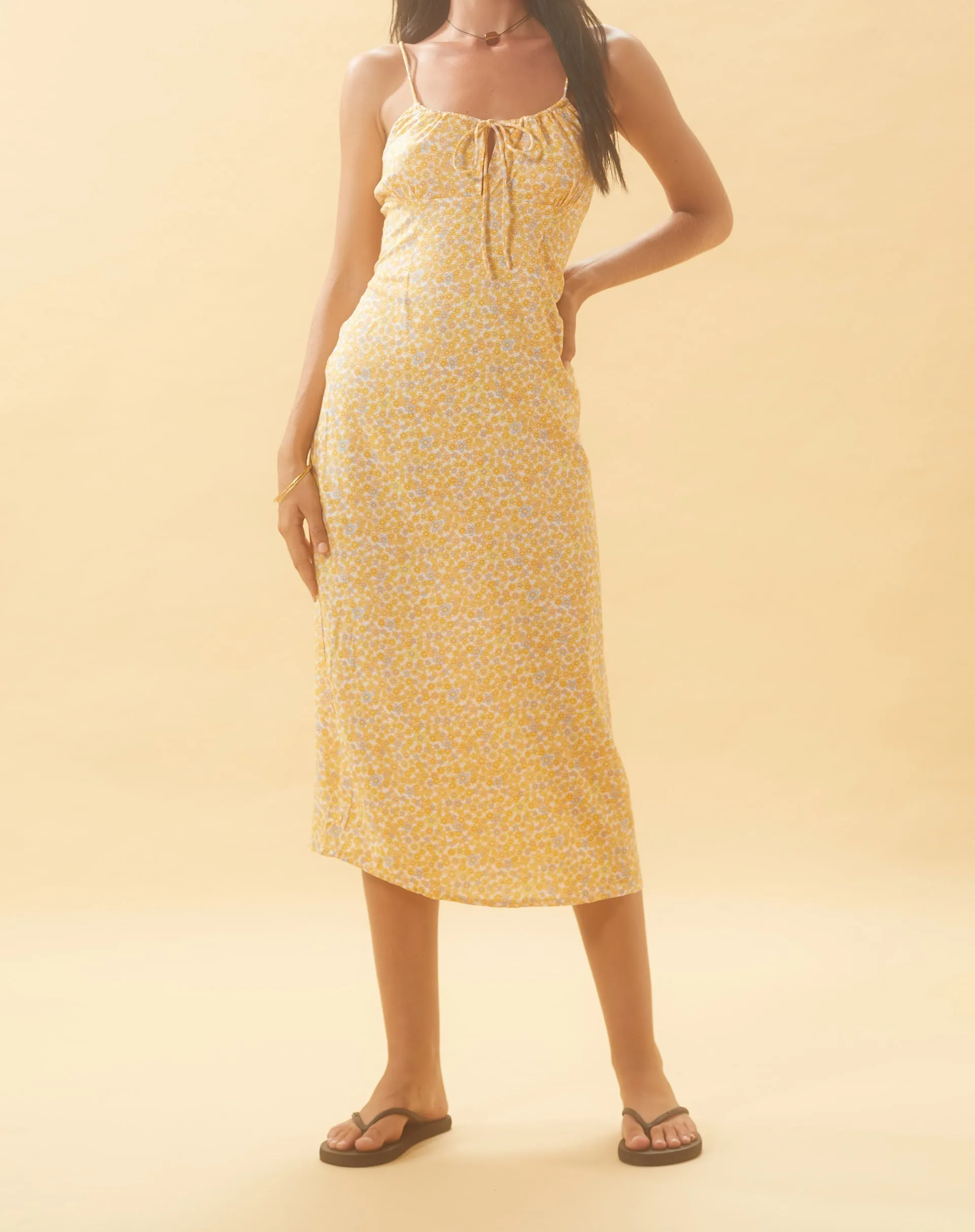 Cessilie Midi Dress in Flower Garden Yellow