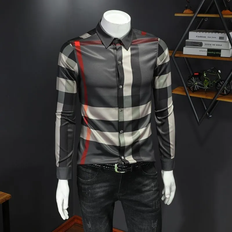 Check Pattern Plaid Print Men Slim Fit Shirt