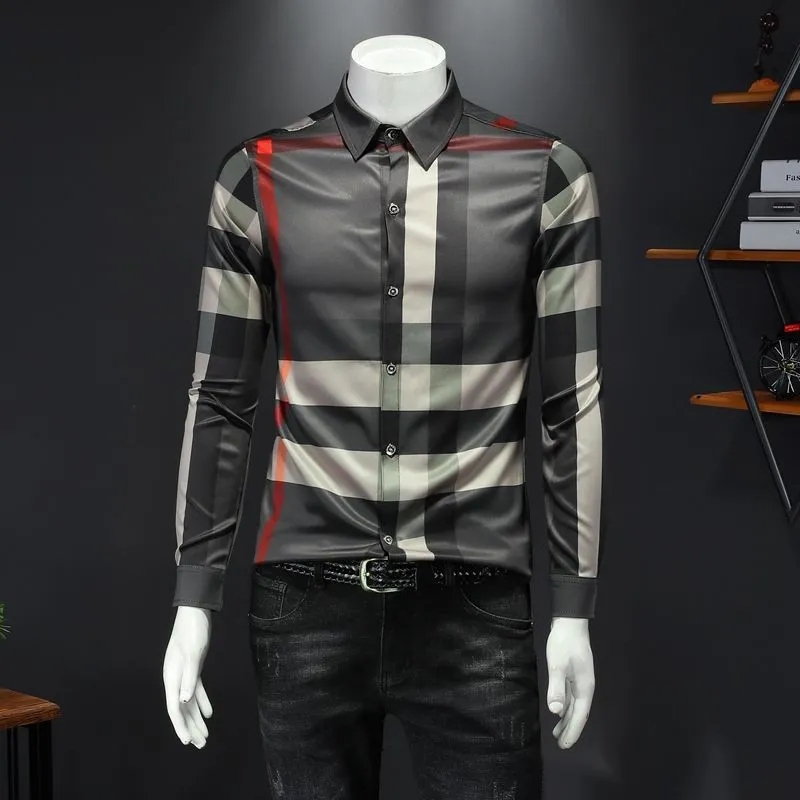 Check Pattern Plaid Print Men Slim Fit Shirt